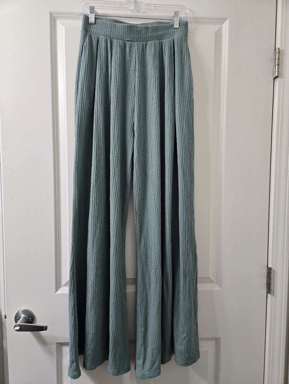 LainSnow Ribbed Wide Leg Pants Sage‎ Green High Waist Lounge Trousers Medium